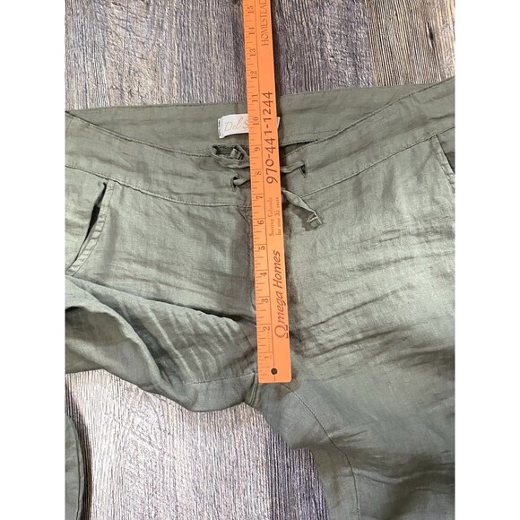 Del Sol 100% Linen Drawstring Pants Womens M Sage Green Wide Leg Greece Resort - Picture 12 of 14